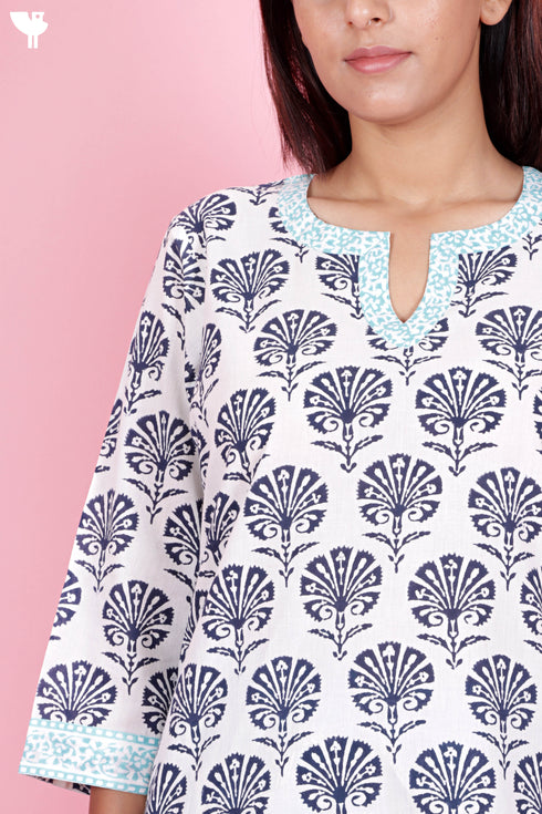 Cotton Kurta And Pant Set With Kota Dupatta In Block Print
